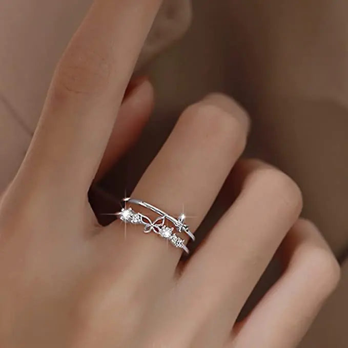 Ensemble de Bagues Papillon Double Couche Serties de Diamants pour Femme