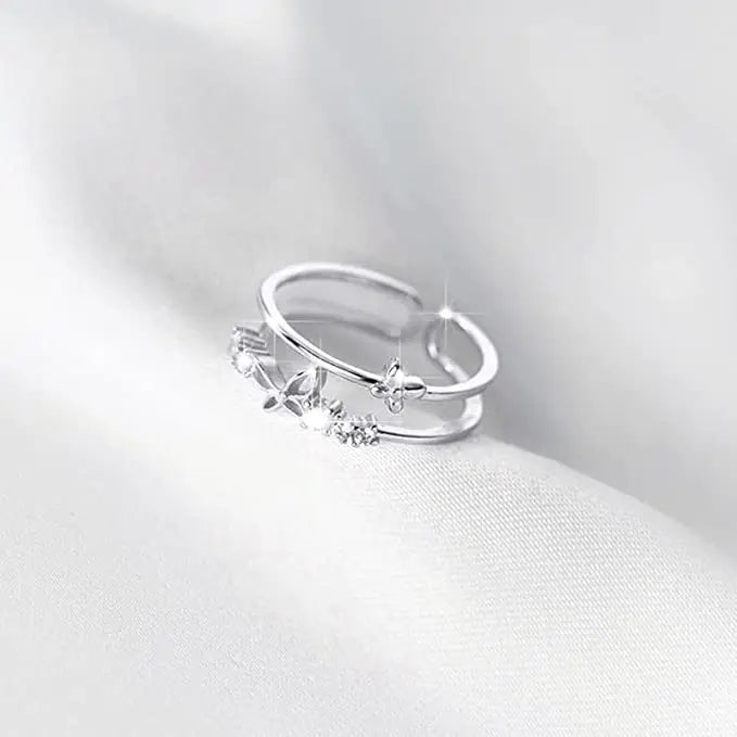 Ensemble de Bagues Papillon Double Couche Serties de Diamants pour Femme